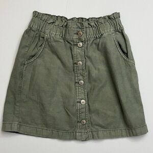 American Eagle Women's Olive Green Button Front Skirt Size 4 Elastic Waist